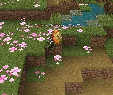 Roasted Sunflora with orange petals and dark foliage, standing beside a path in the test world.